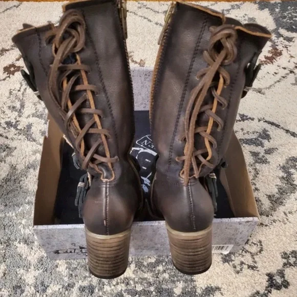 Freebird by Steven Distressed Brown Leather Moto Boots with Buckles - Picture 4 of 7